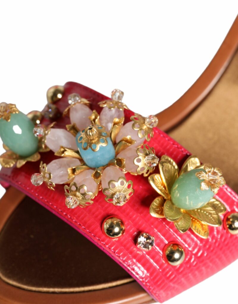 Dolce & Gabbana Fuchsia Leather Embellished Keira Sandals Shoes - Image 6