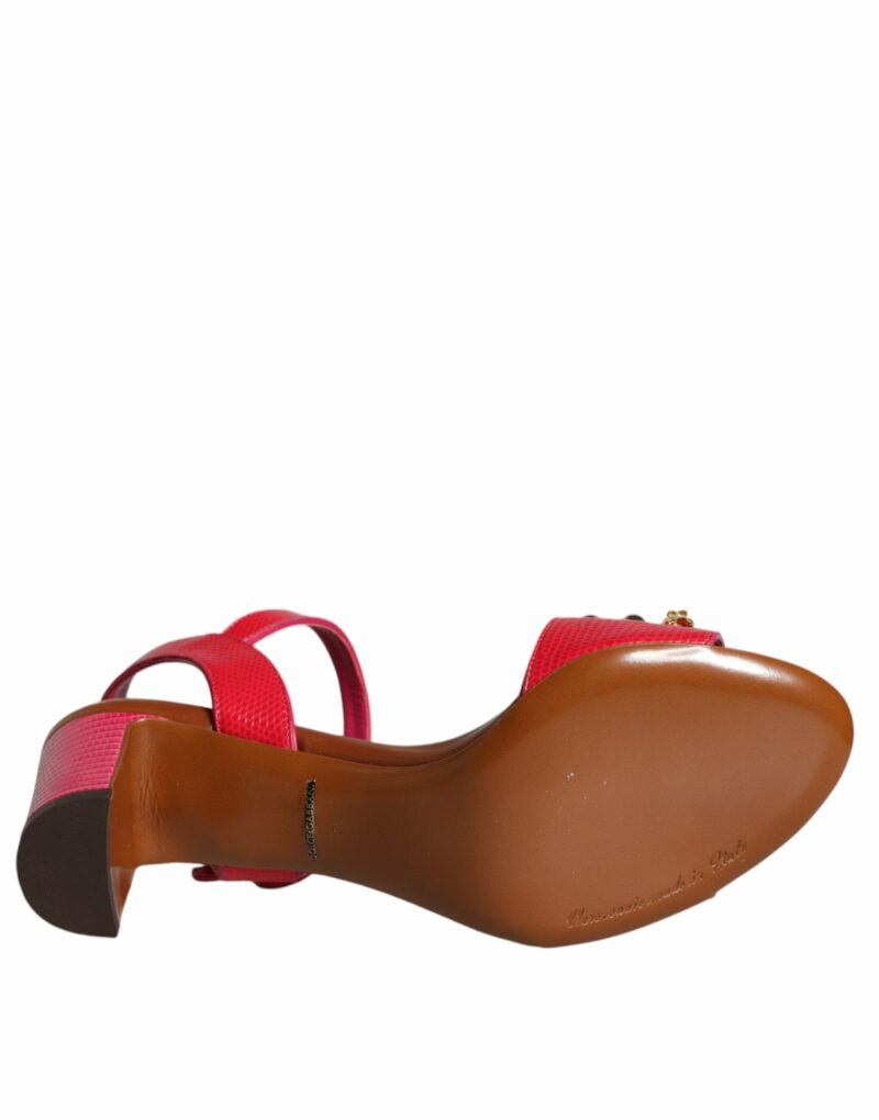 Dolce & Gabbana Fuchsia Leather Embellished Keira Sandals Shoes - Image 7