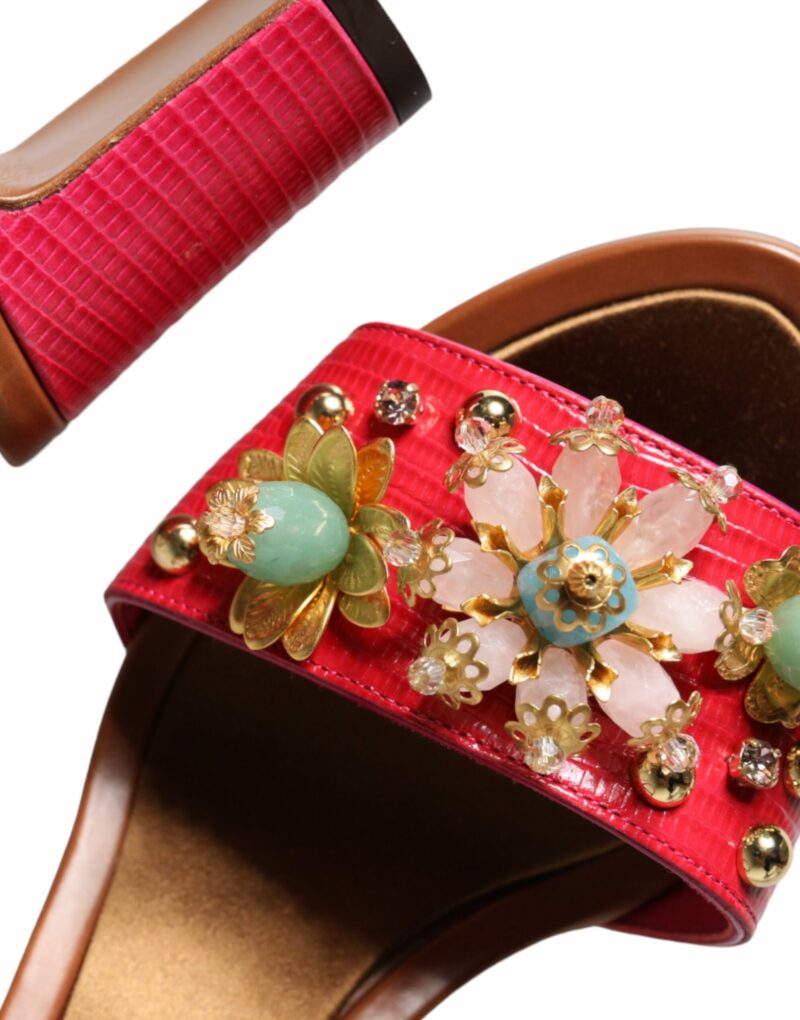 Dolce & Gabbana Fuchsia Leather Embellished Keira Sandals Shoes - Image 8