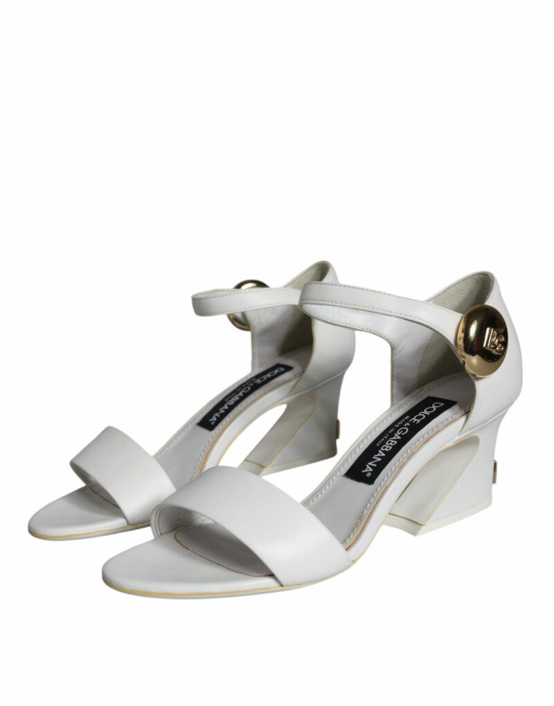 Dolce & Gabbana White Leather Heels Keira Sandals Shoes - Image 3