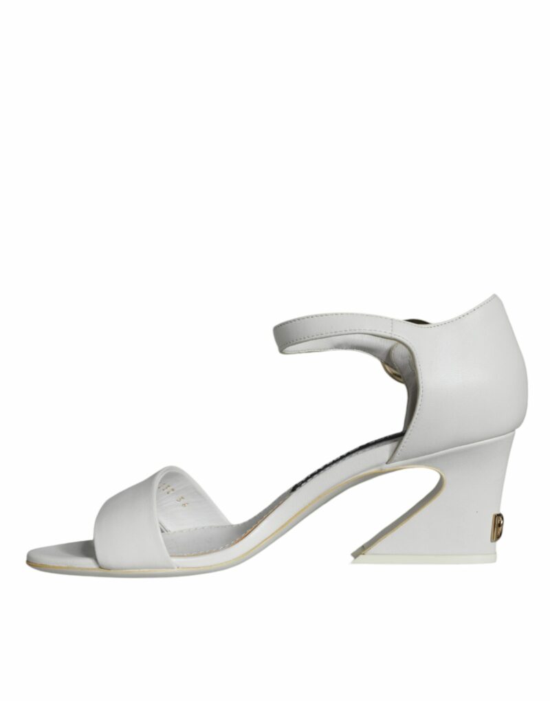 Dolce & Gabbana White Leather Heels Keira Sandals Shoes - Image 5