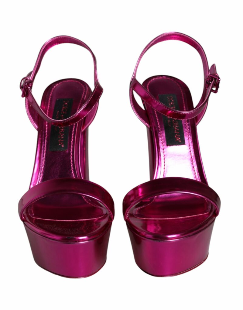 Dolce & Gabbana Fuchsia Leather Platform Logo Keira Sandals Shoes - Image 2