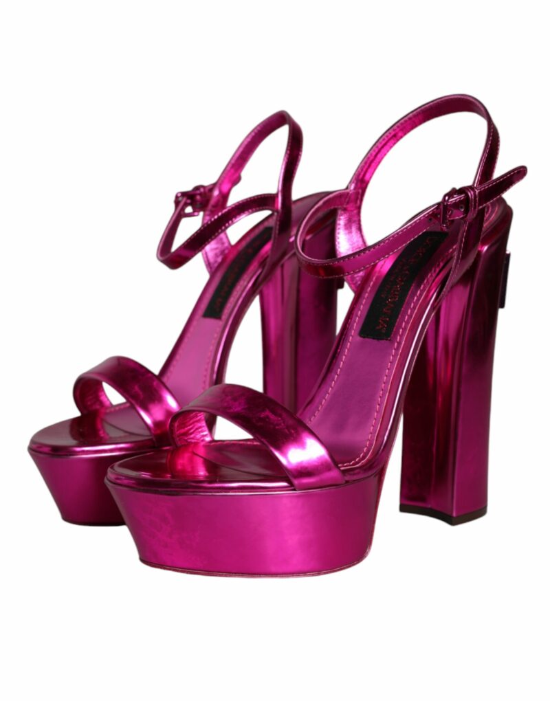Dolce & Gabbana Fuchsia Leather Platform Logo Keira Sandals Shoes - Image 3