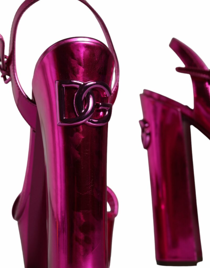 Dolce & Gabbana Fuchsia Leather Platform Logo Keira Sandals Shoes - Image 6