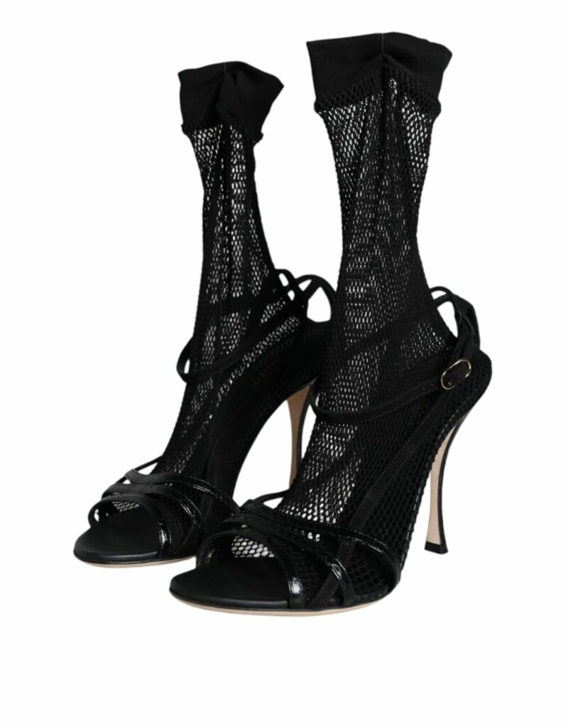 Dolce & Gabbana Black Mesh Stiletto Heels Sandals Shoes - Image 2