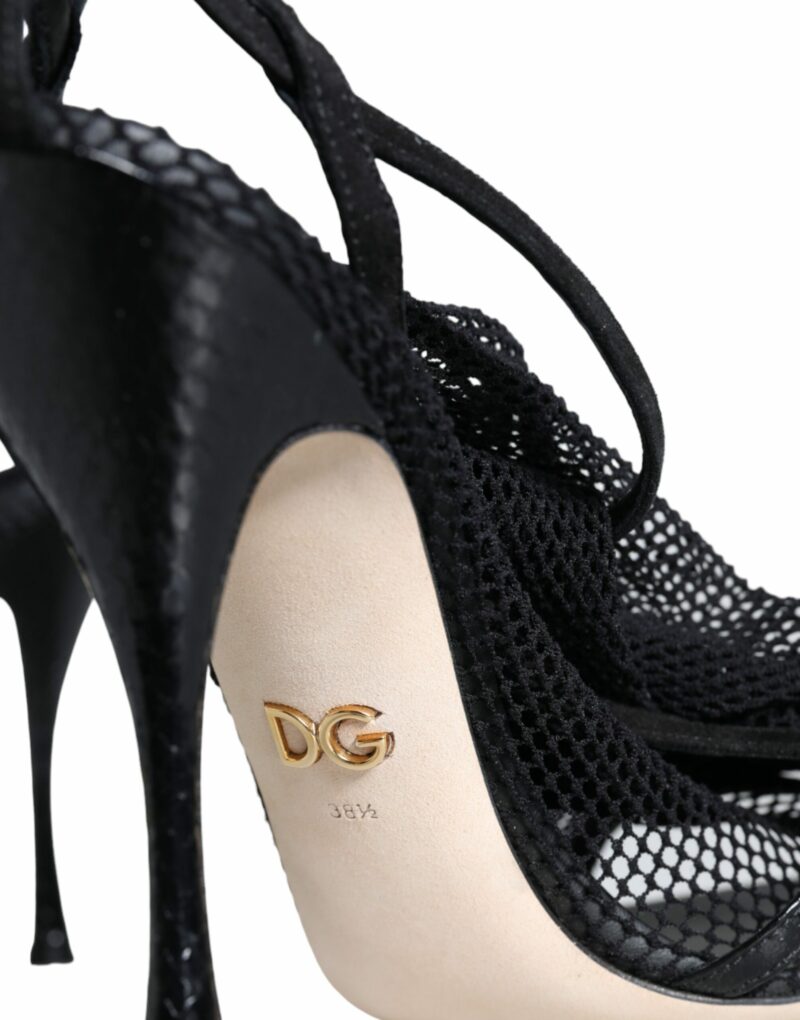 Dolce & Gabbana Black Mesh Stiletto Heels Sandals Shoes - Image 6