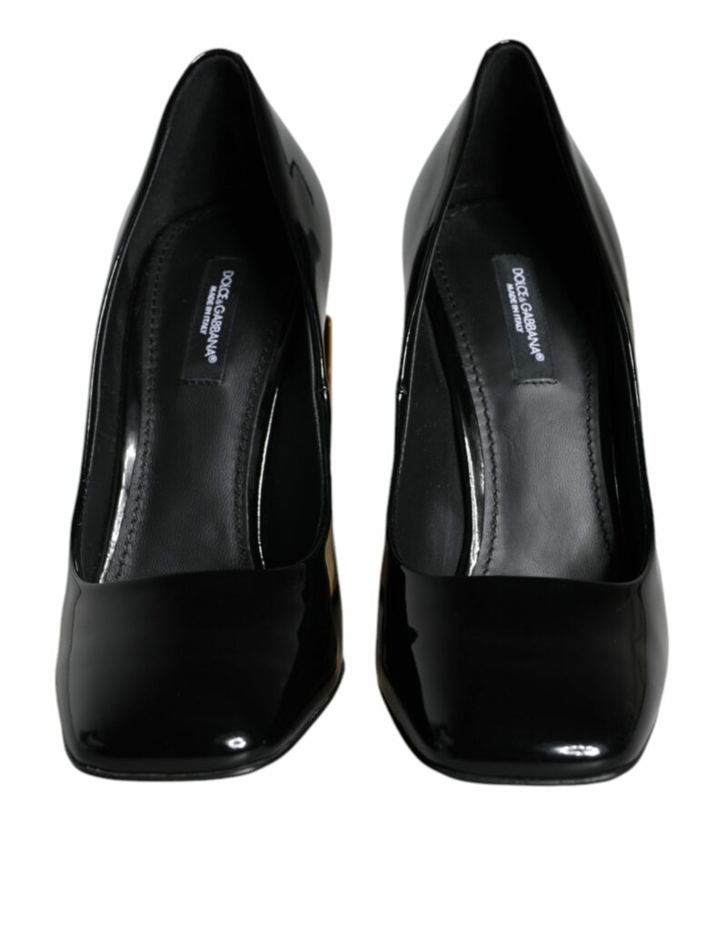 Dolce & Gabbana Black Gold Patent Leather Logo Heels Pumps Shoes - Image 2