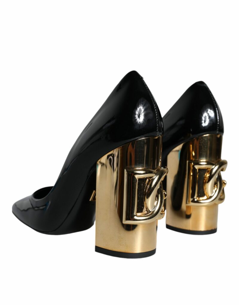 Dolce & Gabbana Black Gold Patent Leather Logo Heels Pumps Shoes - Image 4