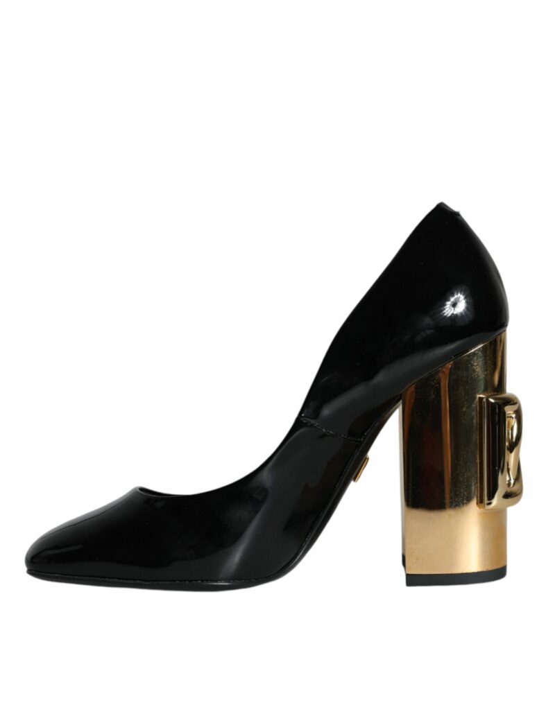 Dolce & Gabbana Black Gold Patent Leather Logo Heels Pumps Shoes - Image 5