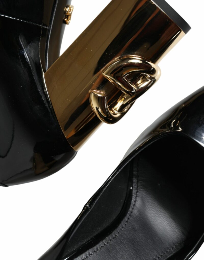 Dolce & Gabbana Black Gold Patent Leather Logo Heels Pumps Shoes - Image 8