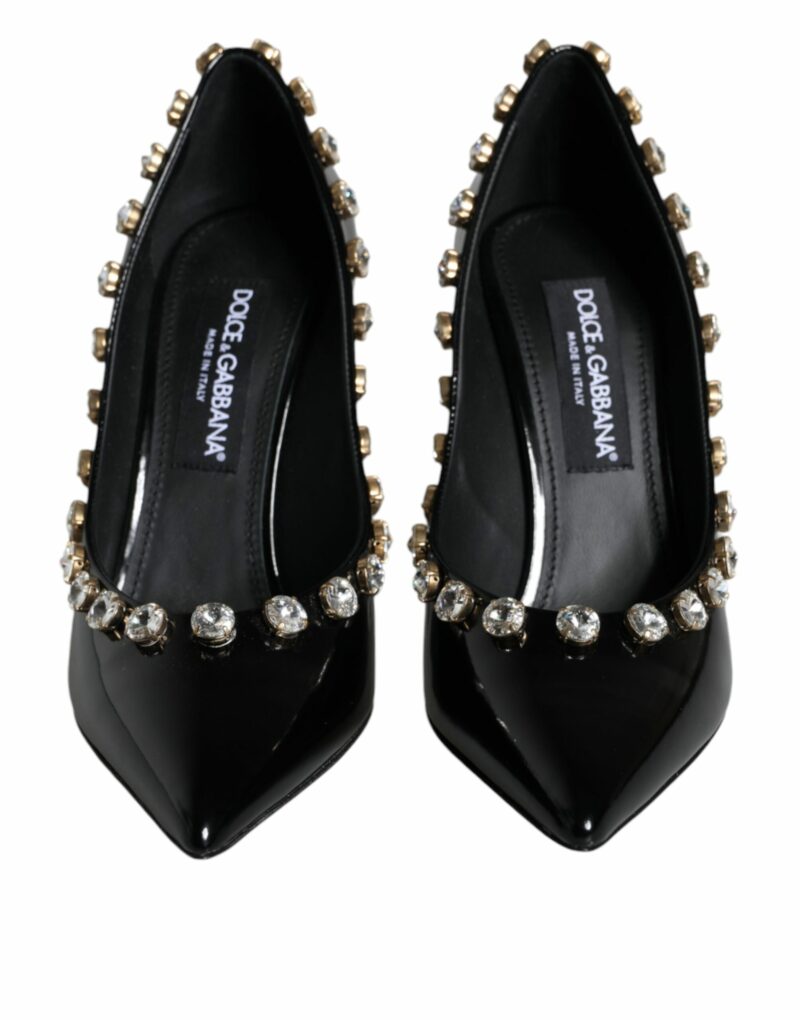 Dolce & Gabbana Black Crystals Leather High Heels Pumps Shoes - Image 2