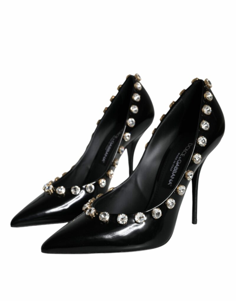Dolce & Gabbana Black Crystals Leather High Heels Pumps Shoes - Image 3