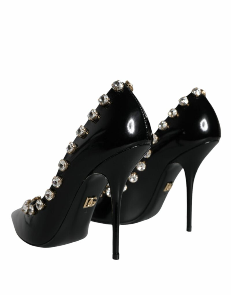 Dolce & Gabbana Black Crystals Leather High Heels Pumps Shoes - Image 4