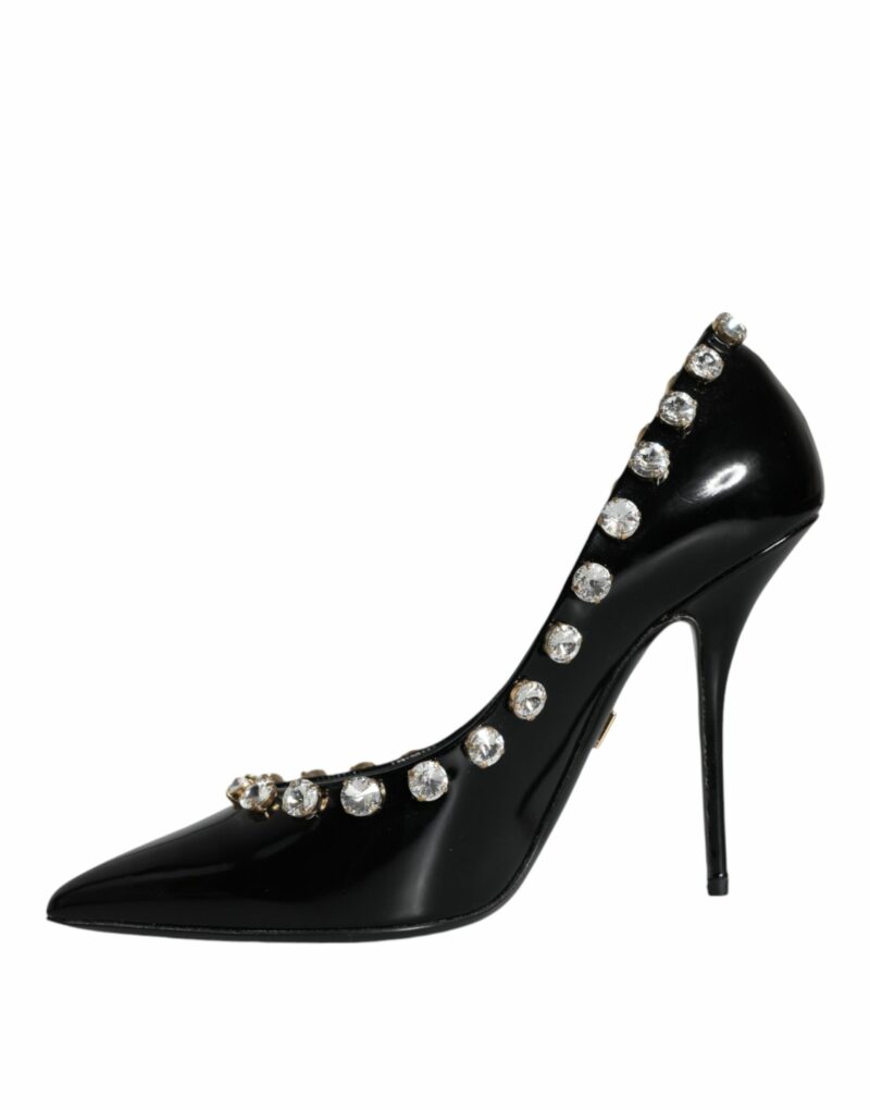 Dolce & Gabbana Black Crystals Leather High Heels Pumps Shoes - Image 5