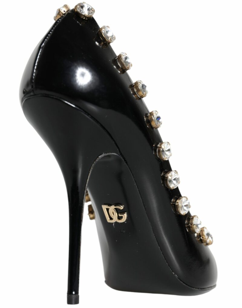 Dolce & Gabbana Black Crystals Leather High Heels Pumps Shoes - Image 6