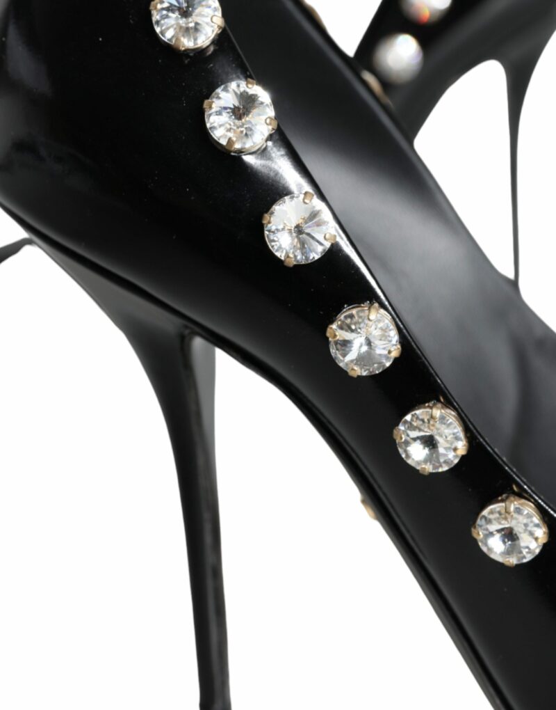 Dolce & Gabbana Black Crystals Leather High Heels Pumps Shoes - Image 8