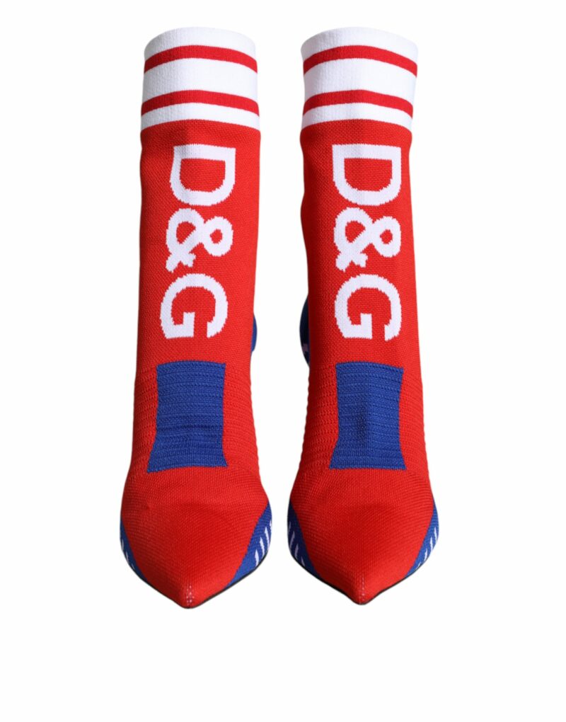 Dolce & Gabbana Red Blue Stretch Sock Style Ankle Boots Logo Shoes - Image 2