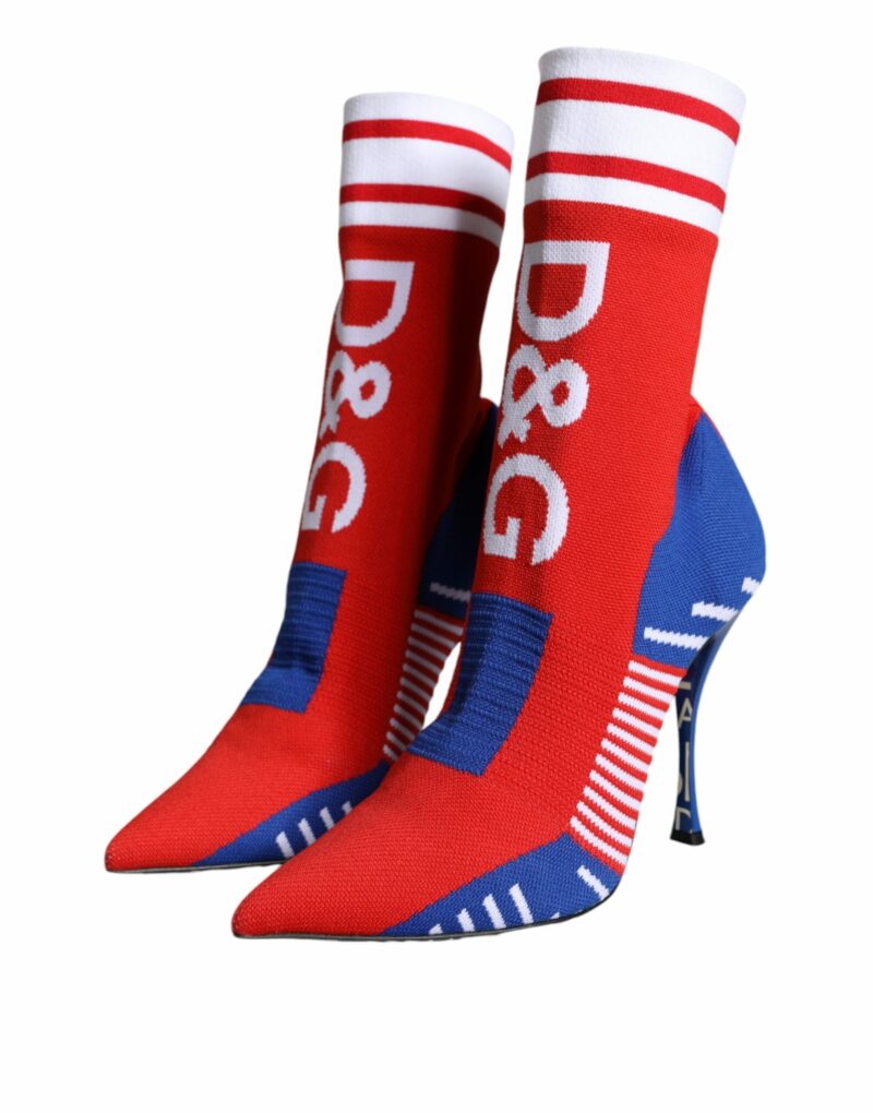 Dolce & Gabbana Red Blue Stretch Sock Style Ankle Boots Logo Shoes - Image 3