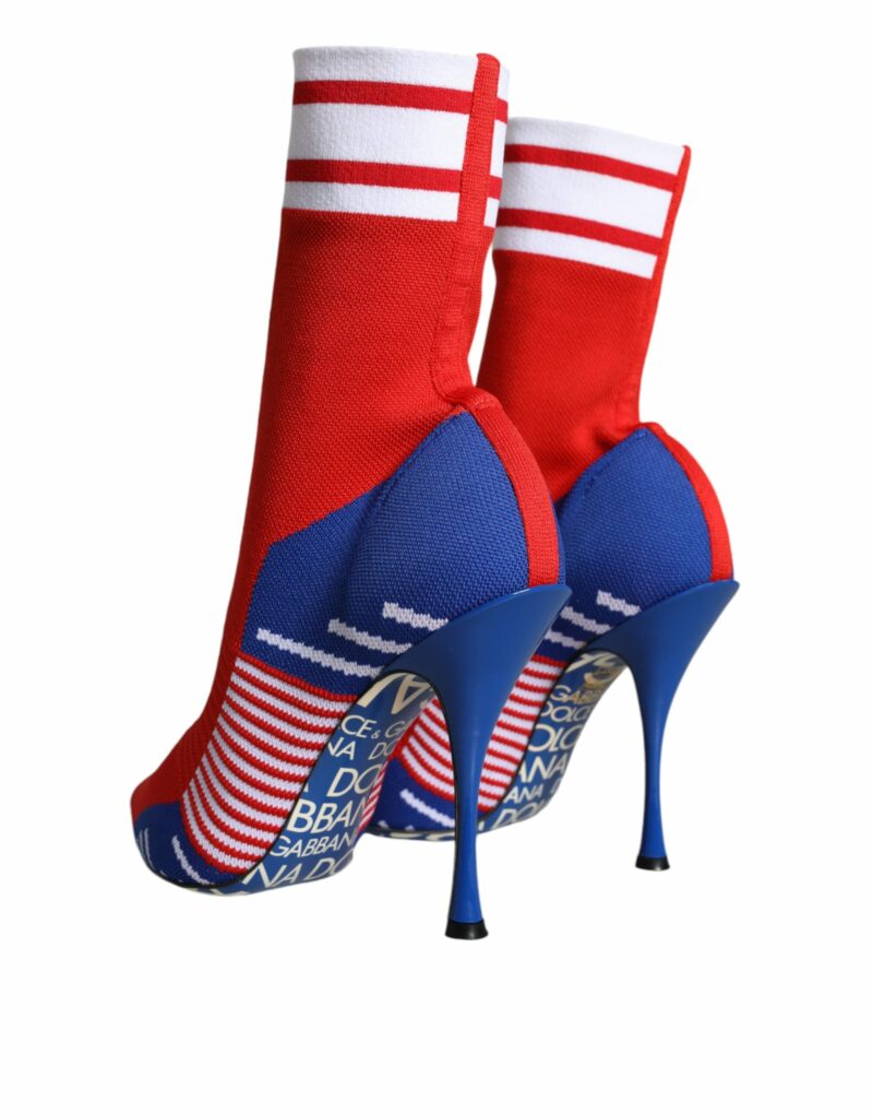 Dolce & Gabbana Red Blue Stretch Sock Style Ankle Boots Logo Shoes - Image 4