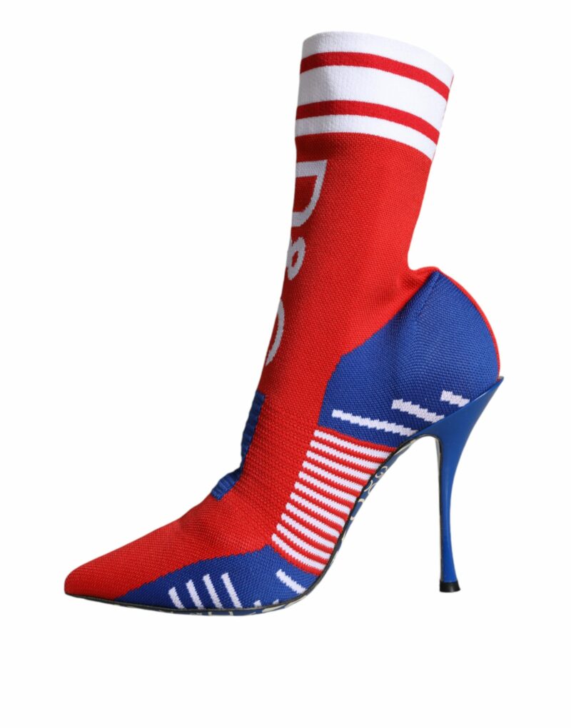 Dolce & Gabbana Red Blue Stretch Sock Style Ankle Boots Logo Shoes - Image 5