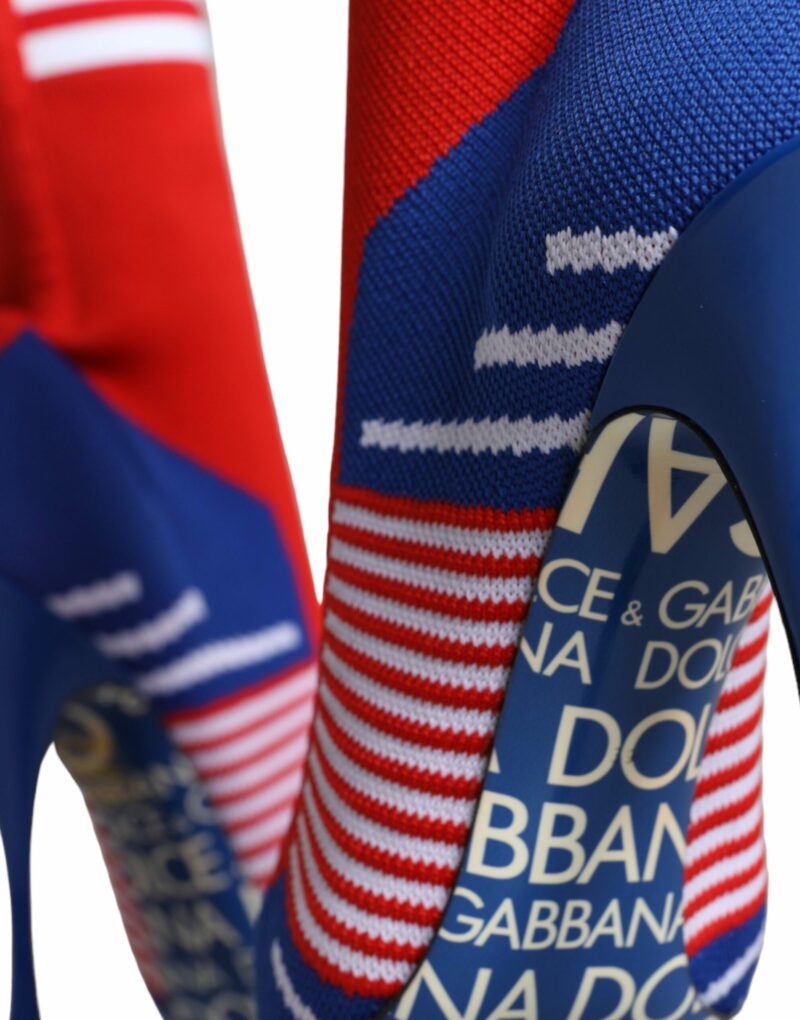 Dolce & Gabbana Red Blue Stretch Sock Style Ankle Boots Logo Shoes - Image 6
