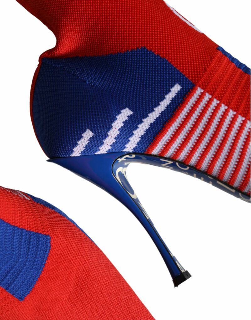 Dolce & Gabbana Red Blue Stretch Sock Style Ankle Boots Logo Shoes - Image 8