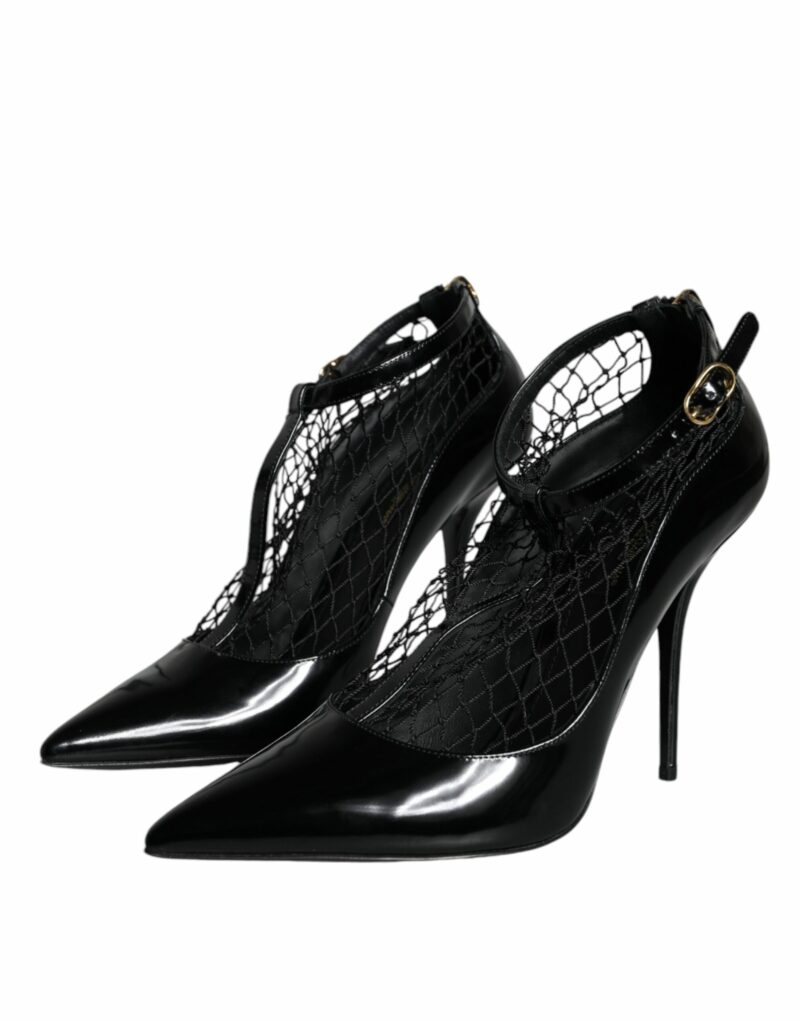 Dolce & Gabbana Black Mesh Patent Leather Heels Pumps Shoes - Image 3