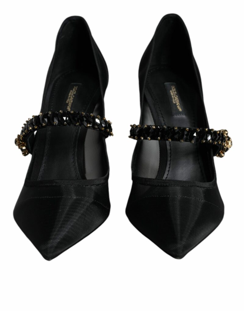 Dolce & Gabbana Black Mesh Mary Jane Crystal Heel Pumps Shoes - Image 2