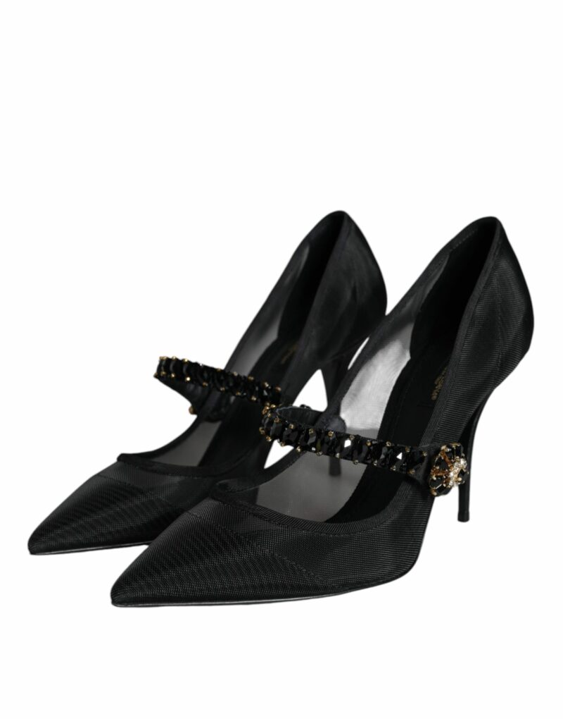 Dolce & Gabbana Black Mesh Mary Jane Crystal Heel Pumps Shoes - Image 3
