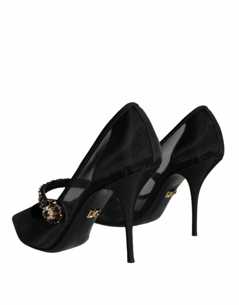 Dolce & Gabbana Black Mesh Mary Jane Crystal Heel Pumps Shoes - Image 4