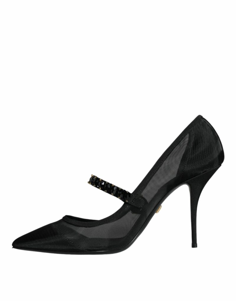 Dolce & Gabbana Black Mesh Mary Jane Crystal Heel Pumps Shoes - Image 5