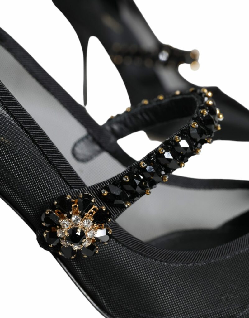 Dolce & Gabbana Black Mesh Mary Jane Crystal Heel Pumps Shoes - Image 6
