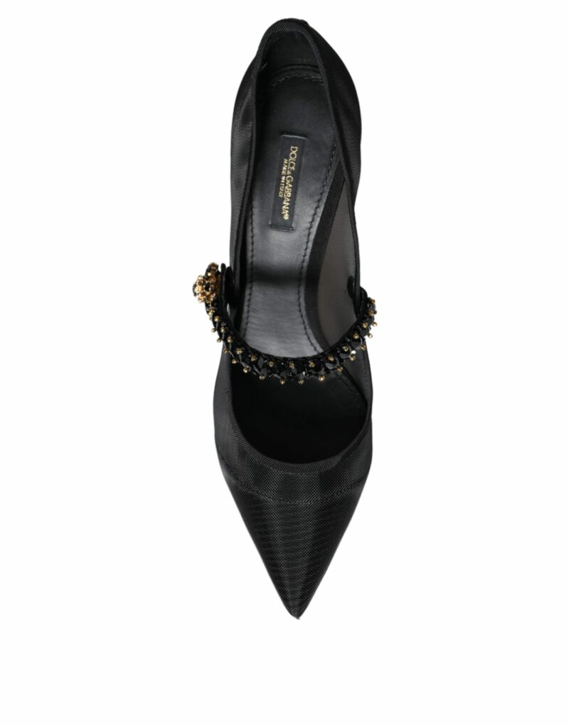 Dolce & Gabbana Black Mesh Mary Jane Crystal Heel Pumps Shoes - Image 8