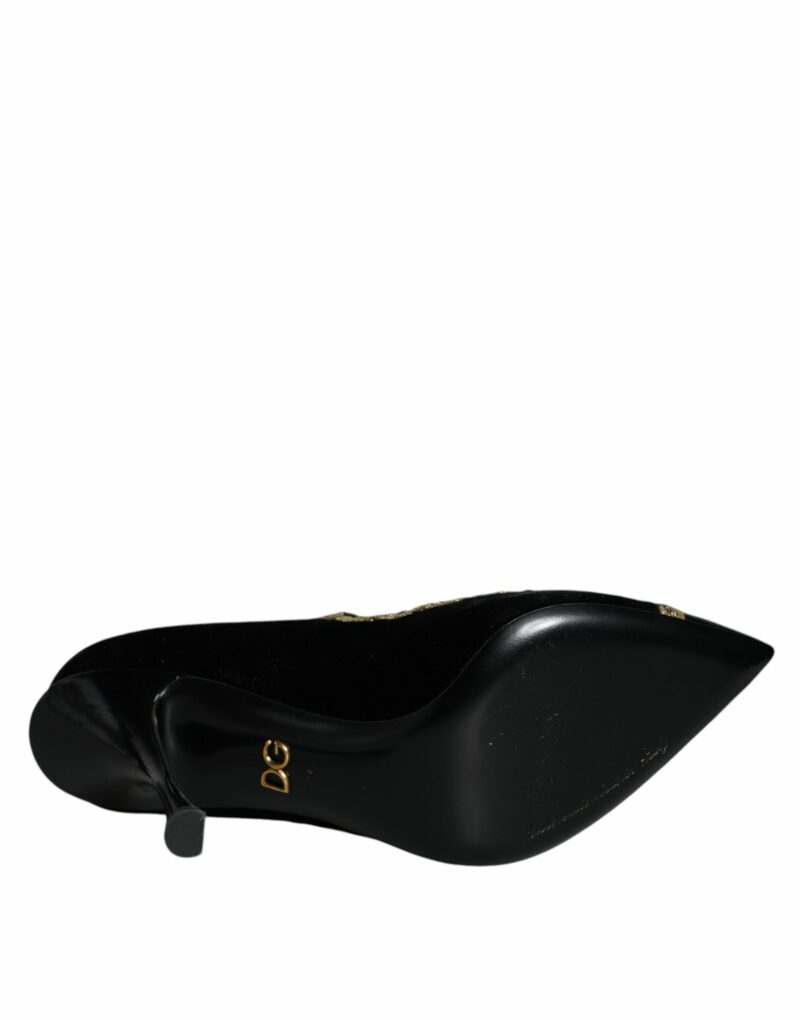 Dolce & Gabbana Black Mary Janes Velvet Gold Pumps Shoes - Image 6