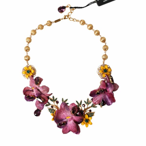 Dolce & Gabbana Gold Brass Mix Fiori Flowers Crystal Chain Necklace