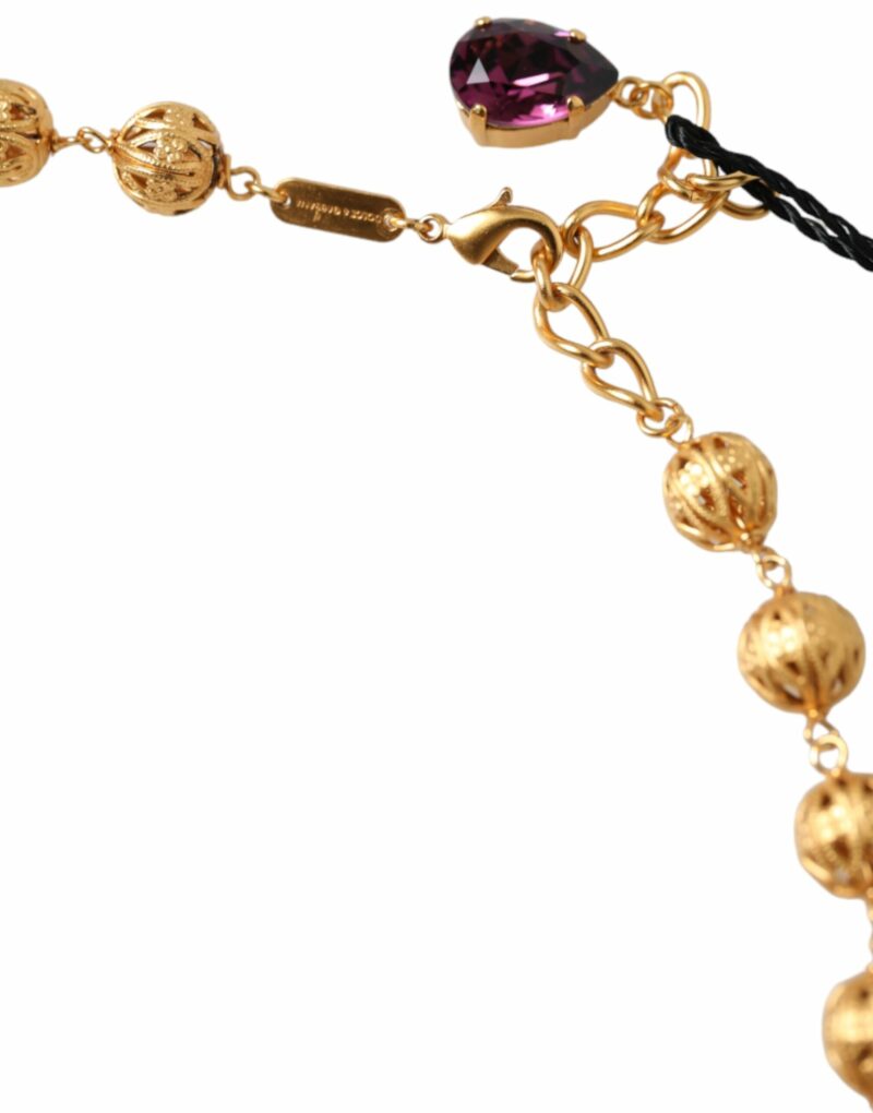 Dolce & Gabbana Gold Brass Mix Fiori Flowers Crystal Chain Necklace - Image 5