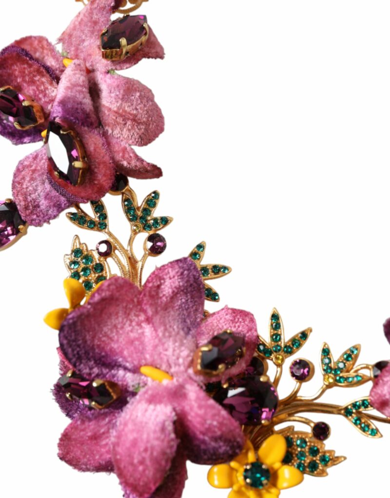 Dolce & Gabbana Gold Brass Mix Fiori Flowers Crystal Chain Necklace - Image 4