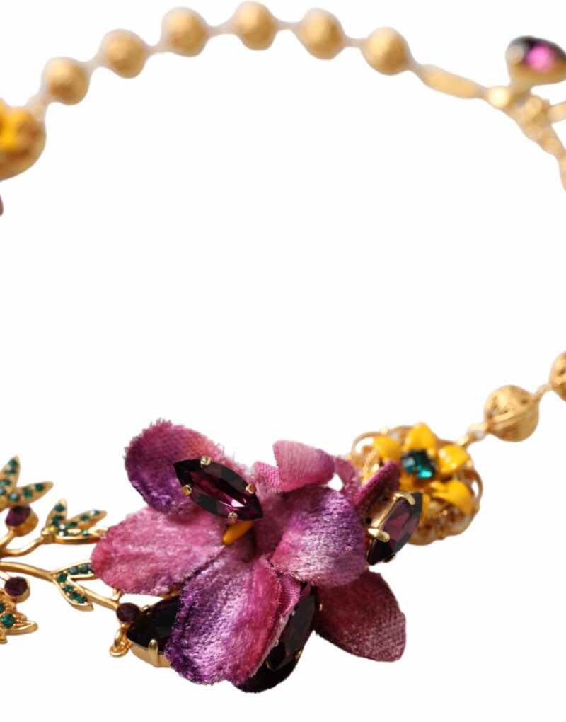 Dolce & Gabbana Gold Brass Mix Fiori Flowers Crystal Chain Necklace - Image 3