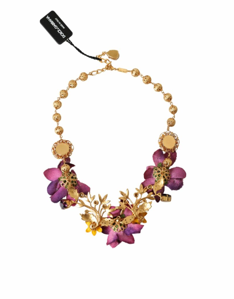Dolce & Gabbana Gold Brass Mix Fiori Flowers Crystal Chain Necklace - Image 2