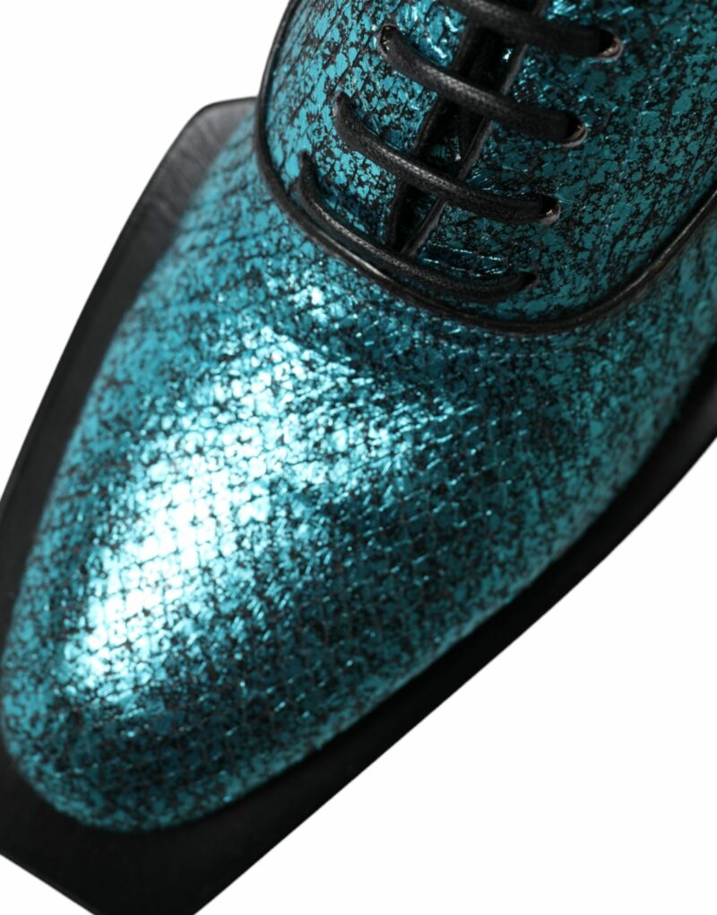 Dolce & Gabbana Blue Leather Derby Block Heels Dress Shoes - Image 3