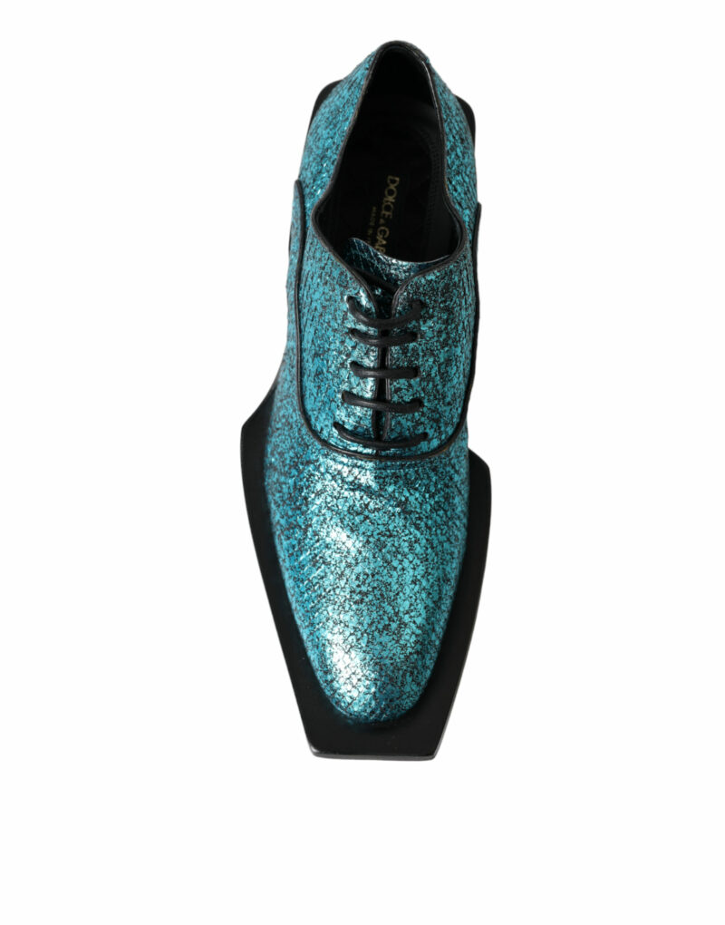 Dolce & Gabbana Blue Leather Derby Block Heels Dress Shoes - Image 4