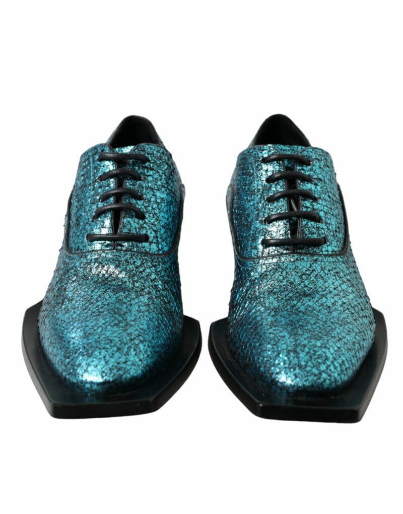Dolce & Gabbana Blue Leather Derby Block Heels Dress Shoes - Image 5