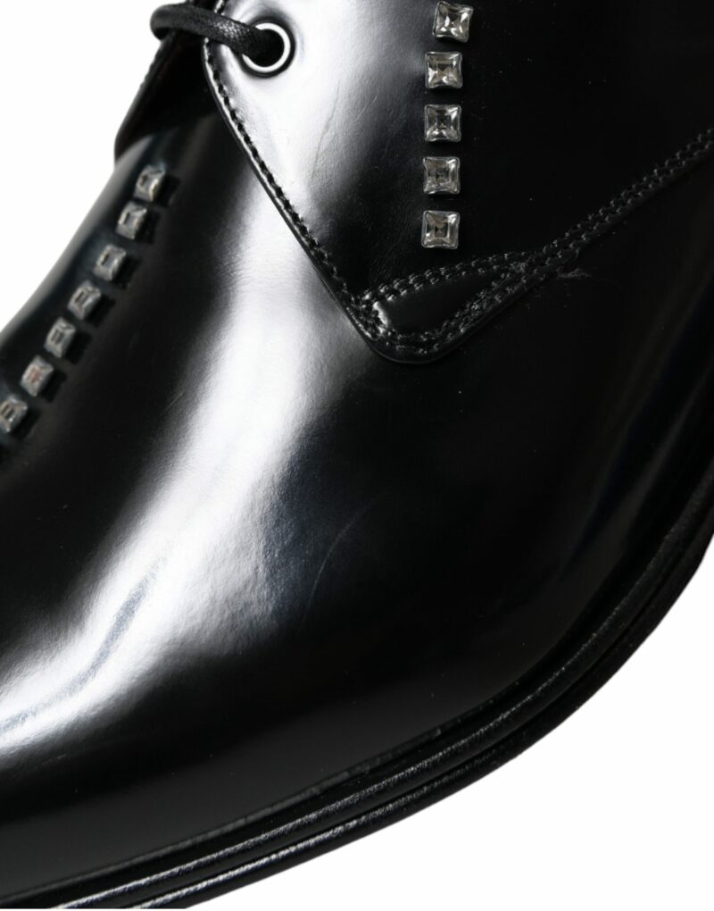 Dolce & Gabbana Black Leather Crystal Dress Formal Shoes - Image 2