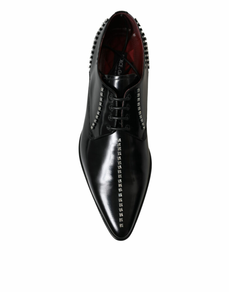 Dolce & Gabbana Black Leather Crystal Dress Formal Shoes - Image 3