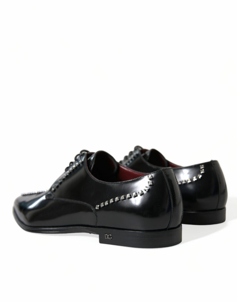 Dolce & Gabbana Black Leather Crystal Dress Formal Shoes - Image 6