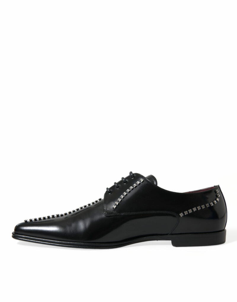 Dolce & Gabbana Black Leather Crystal Dress Formal Shoes - Image 7