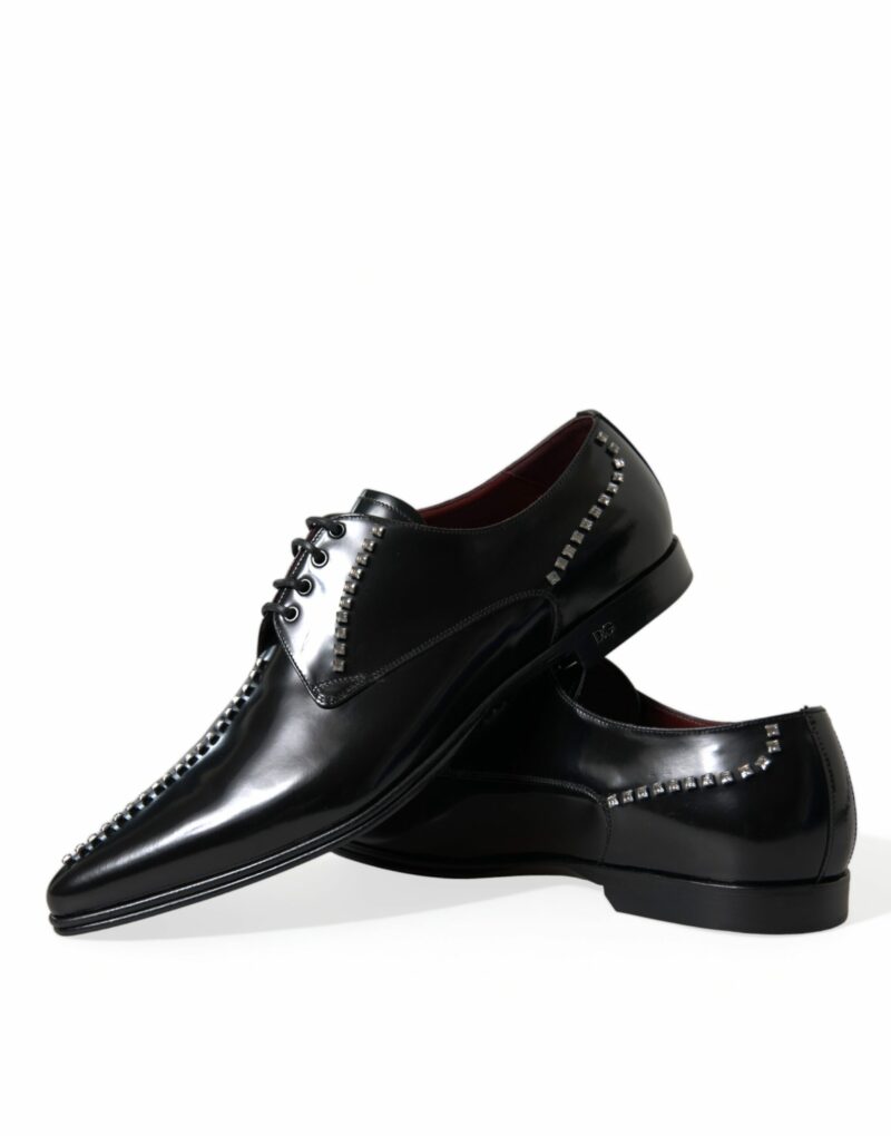 Dolce & Gabbana Black Leather Crystal Dress Formal Shoes - Image 8