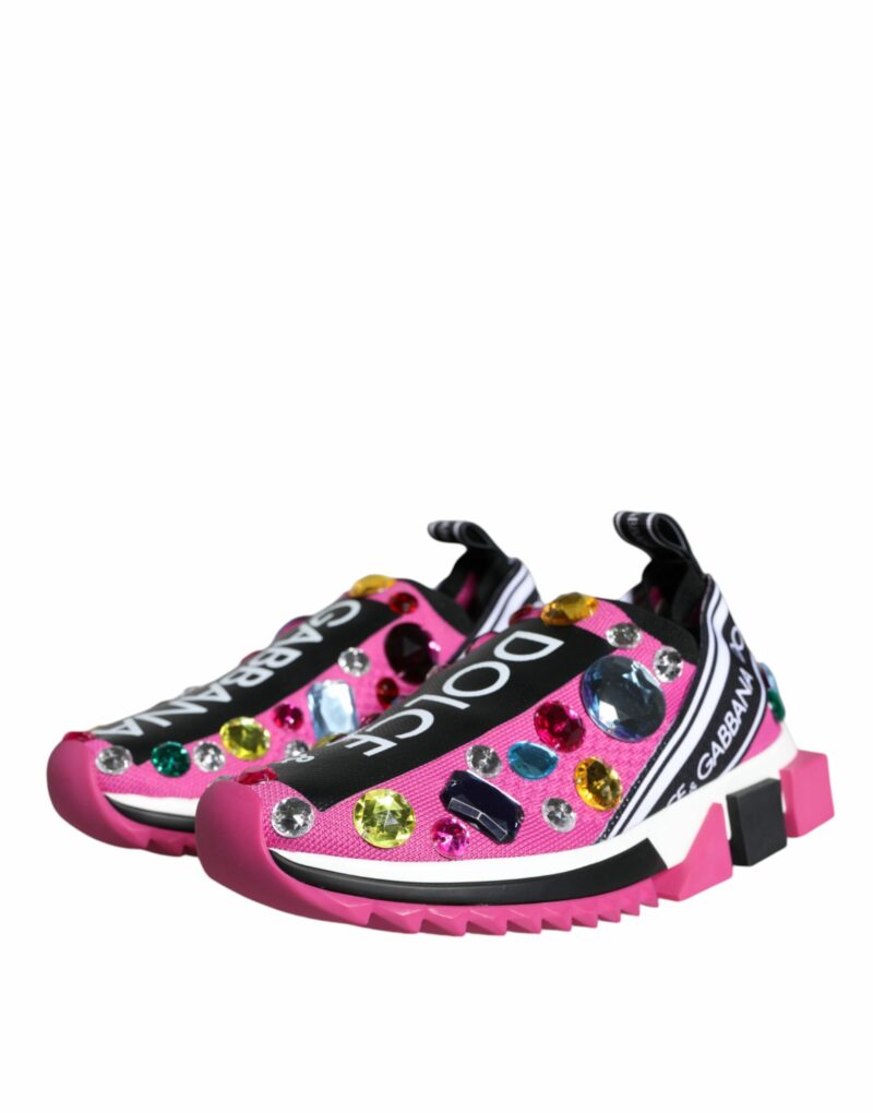 Dolce & Gabbana Pink Sorrento Crystals Low Top Sneakers Shoes - Image 3