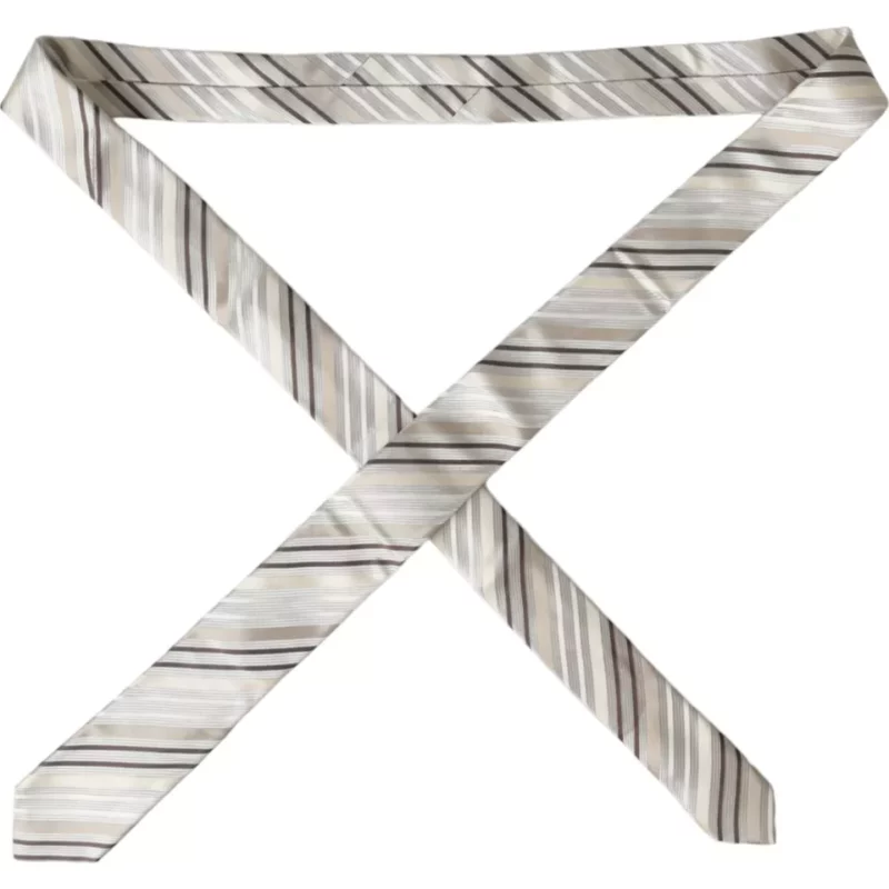 Dolce & Gabbana Beige Stripes Fantasy Silk Adjustable Men Tie - Image 4