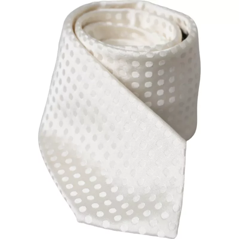 Dolce & Gabbana White Dotted Silk Classic Adjustable Men Tie - Image 6